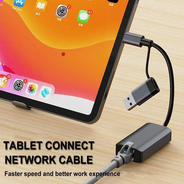 Alt view image 6 of 7 - USB C Ethernet Network Adapter For Macbook Pro Laptop 1000 Mbps USB To RJ45 Dual USB 3.0 Type-C Network Card Lan