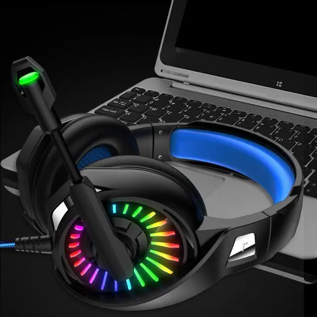 Alt view image 3 of 7 - Wired Gaming Headphones USB Wired & 3.5mm Stereo Gamer Headset with Microphone 7.1 Surround Super Base RGB Backlight PC Headphones (with Dual 3.5mm Adapter Cable)
