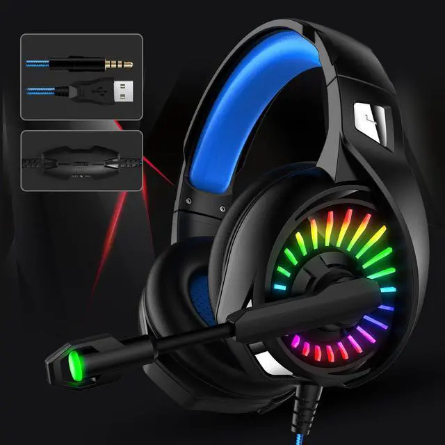 Alt view image 4 of 7 - Wired Gaming Headphones USB Wired & 3.5mm Stereo Gamer Headset with Microphone 7.1 Surround Super Base RGB Backlight PC Headphones (with Dual 3.5mm Adapter Cable)