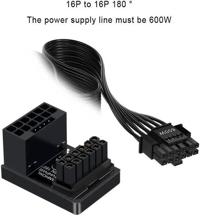 Alt view image 4 of 6 - 16P to 16P PCIe 5.0 Graphics Card Connector Adapter ATX3.0 Power Supply 12VHPWR 12+4 16P 600W Male/Female 180 Degree Steering Head - Mode A - Black