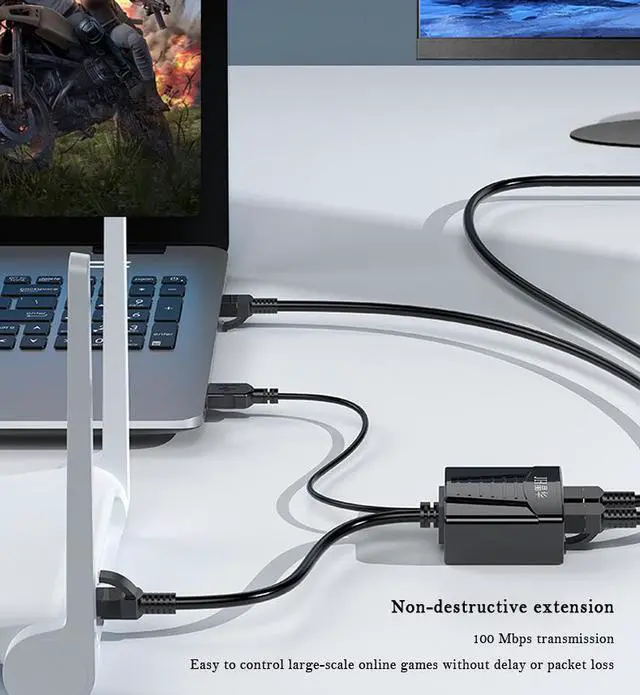 Alt view image 7 of 7 - Network Cable Splitter 1 In 2 Network Connector Adapter Simultaneously Connected The Internet with Power Supply Broadband Adapter - Female Version