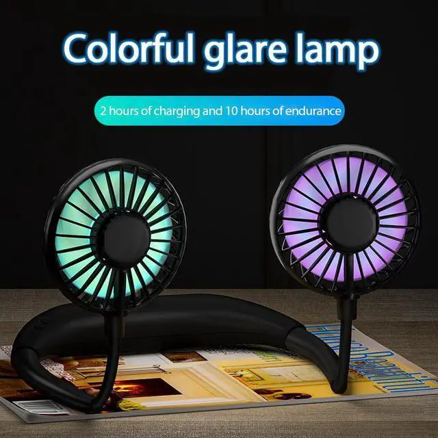 Alt view image 2 of 7 - Portable Hanging Neck Fans USB Rechargeable Mini Air Cooling Fan Air Conditioner Wearable Neckband Fans with Colorful breathing light