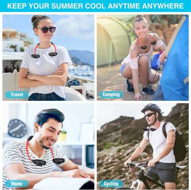 Alt view image 7 of 7 - Portable Hanging Neck Fans USB Rechargeable Mini Air Cooling Fan Air Conditioner Wearable Neckband Fans with Colorful breathing light