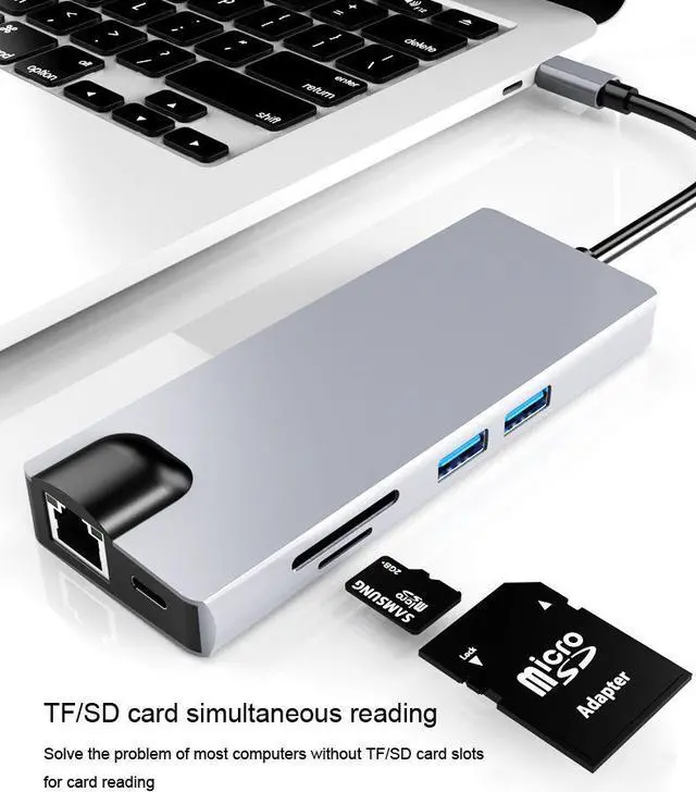Alt view image 3 of 7 - USB C Hub 8 In 1 Docking Station Type C Adapter with RJ45 SD TF Card Reader VGA HDMI Adapter PD Charger for Laptop