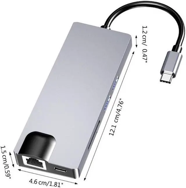 Alt view image 6 of 7 - USB C Hub 8 In 1 Docking Station Type C Adapter with RJ45 SD TF Card Reader VGA HDMI Adapter PD Charger for Laptop