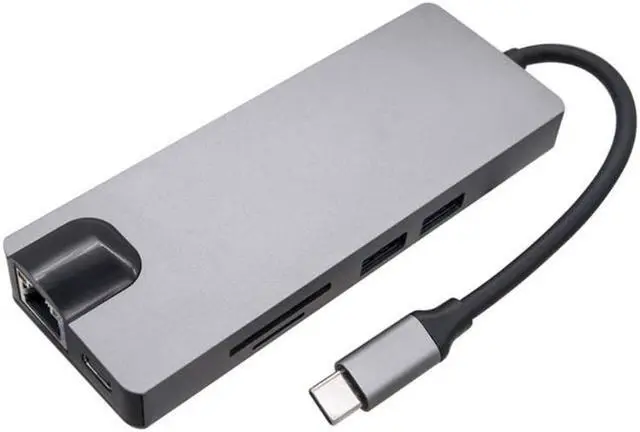 Alt view image 7 of 7 - USB C Hub 8 In 1 Docking Station Type C Adapter with RJ45 SD TF Card Reader VGA HDMI Adapter PD Charger for Laptop