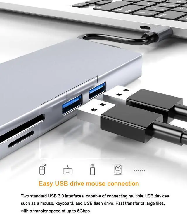 Alt view image 4 of 7 - USB C Hub 8 In 1 Docking Station Type C Adapter with RJ45 SD TF Card Reader VGA HDMI Adapter PD Charger for Laptop