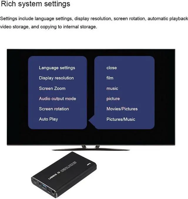 Alt view image 5 of 7 - USB3.0 2.5" SATA 4K Hard Disk Media Player For USB HDD SD MKV H.265 AV TV AVI RMVB WMV Full HD HDD SD Card Portable Multimedia Media Player 4k