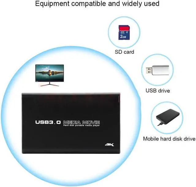 Alt view image 6 of 7 - USB3.0 2.5" SATA 4K Hard Disk Media Player For USB HDD SD MKV H.265 AV TV AVI RMVB WMV Full HD HDD SD Card Portable Multimedia Media Player 4k
