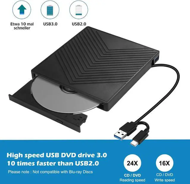 Alt view image 2 of 7 - USB3.0 Type-C DVD Burner DVD RW CD Writer External Optical Drive CD/DVD Player TF/SD Card Reader