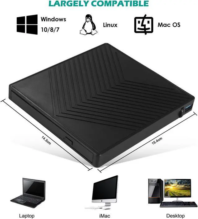 Alt view image 4 of 7 - USB3.0 Type-C DVD Burner DVD RW CD Writer External Optical Drive CD/DVD Player TF/SD Card Reader