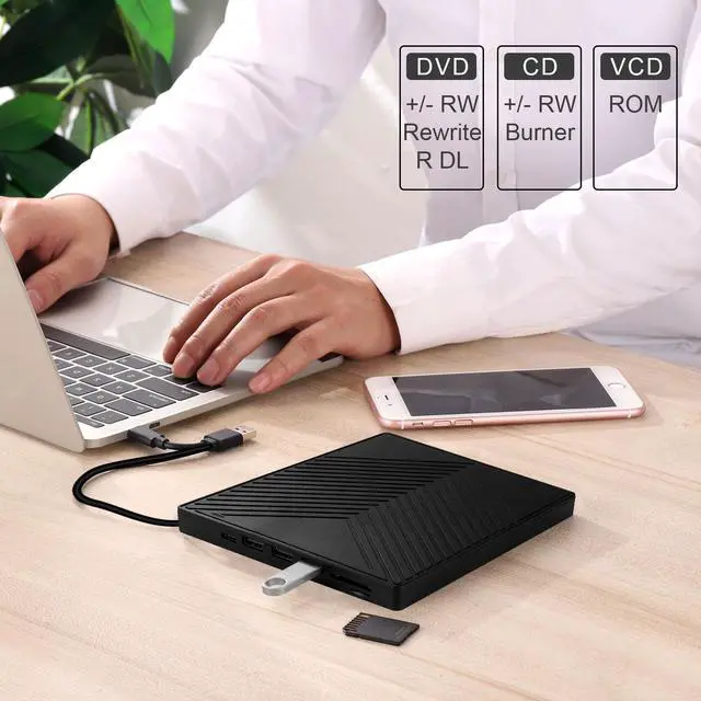 Alt view image 7 of 7 - USB3.0 Type-C DVD Burner DVD RW CD Writer External Optical Drive CD/DVD Player TF/SD Card Reader