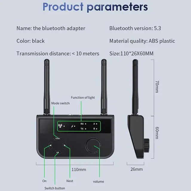 Alt view image 6 of 7 - Multipoint Bluetooth 5.3 Audio Transmitter Receiver 3.5mm AUX 2 RCA Stereo Music Wireless Adapter for Car TV PC Speakers