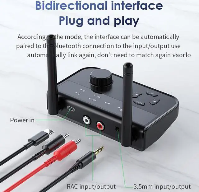 Alt view image 7 of 7 - Multipoint Bluetooth 5.3 Audio Transmitter Receiver 3.5mm AUX 2 RCA Stereo Music Wireless Adapter for Car TV PC Speakers