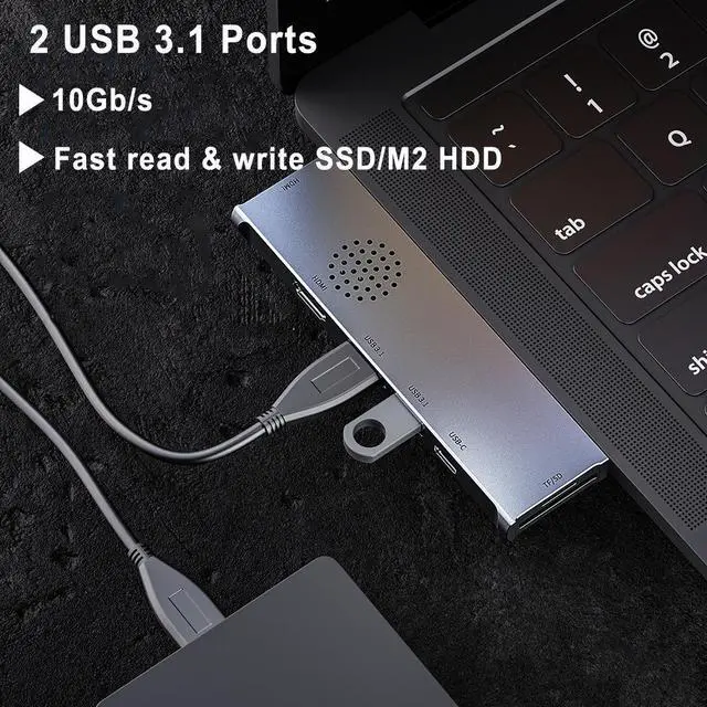 Alt view image 4 of 7 - 7-in-1 Type-c Dock Station Dual Type-c Hub Adapter Dual HDMI 4K@30Hz , SD/TF Card Reader , 100W PD Charging for Air Pro