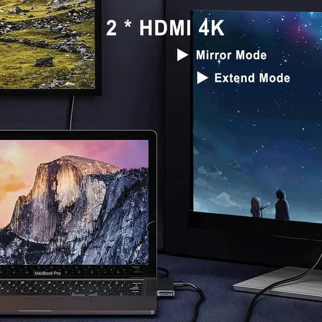 Alt view image 7 of 7 - 7-in-1 Type-c Dock Station Dual Type-c Hub Adapter Dual HDMI 4K@30Hz , SD/TF Card Reader , 100W PD Charging for Air Pro