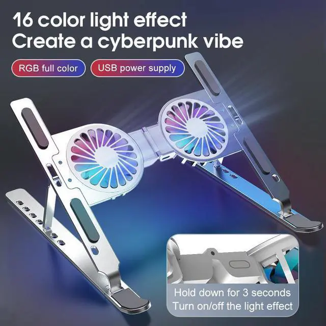 Alt view image 2 of 7 - Aluminum Alloy RGB Laptop Cooler Stand Portable Folding Radiator Laptop PC Bracket With 7-speed Adjustable Laptop Heatsink Tablet Notebook Computer Holder Pink
