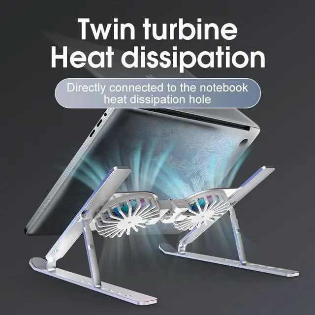 Alt view image 4 of 7 - Aluminum Alloy RGB Laptop Cooler Stand Portable Folding Radiator Laptop PC Bracket With 7-speed Adjustable Laptop Heatsink Tablet Notebook Computer Holder Pink