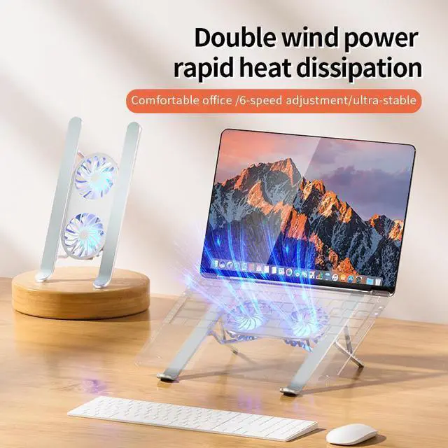 Alt view image 2 of 7 - Aluminum Alloy Laptop Cooling Notebook Foldable Bracket 21-inch Adjustable Angle Dual Fans Portable Holder Tablet Base Computer Silver