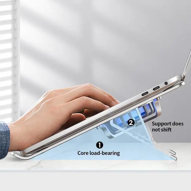 Alt view image 4 of 7 - Aluminum Alloy Laptop Cooling Notebook Foldable Bracket 21-inch Adjustable Angle Dual Fans Portable Holder Tablet Base Computer Silver