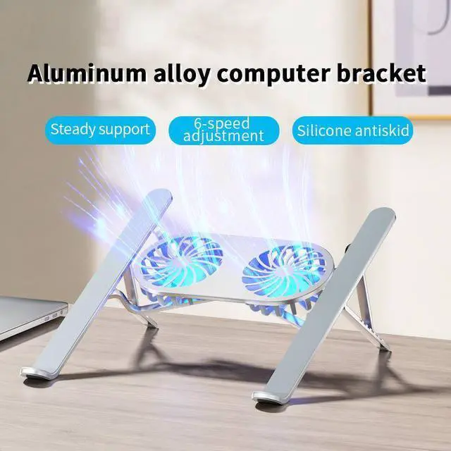 Alt view image 7 of 7 - Aluminum Alloy Laptop Cooling Notebook Foldable Bracket 21-inch Adjustable Angle Dual Fans Portable Holder Tablet Base Computer Silver
