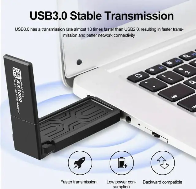 Alt view image 2 of 5 - USB3.0 Triple Band 5400Mbps Esports Wireless Network Card Drive Free Desktop Computer WiFi6E Wireless Network Card Receiver Windows 10/11 Only 8iop