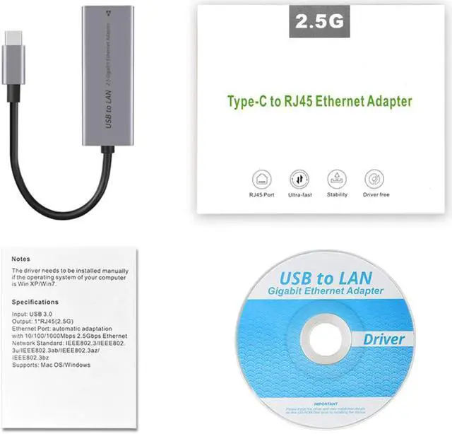 Alt view image 2 of 7 - Type-C / USB3.0 To RJ45 Network Card 2.5G 2500Mbps USB Gigabit Ethernet Adapter Drive Free Plug and Play Network Adapter Converter