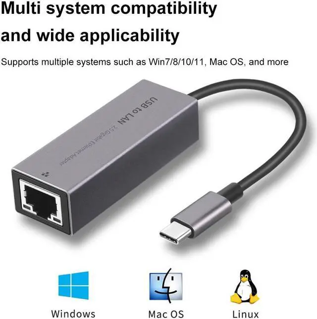 Alt view image 4 of 7 - Type-C / USB3.0 To RJ45 Network Card 2.5G 2500Mbps USB Gigabit Ethernet Adapter Drive Free Plug and Play Network Adapter Converter