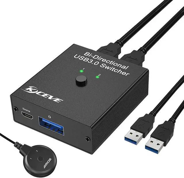Main image of USB 3.0 Switch Selector, Bi-Directional USB Switch 2 in 1 Out / 1 in 2 Out, USB Switcher for 2 Computers Share Keyboard Mouse Scanner Printer, Desktop Controller and 2 USB3.0 Cables Included