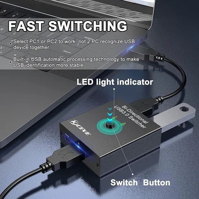 Alt view image 4 of 7 - USB 3.0 Switch Selector, Bi-Directional USB Switch 2 in 1 Out / 1 in 2 Out, USB Switcher for 2 Computers Share Keyboard Mouse Scanner Printer, Desktop Controller and 2 USB3.0 Cables Included