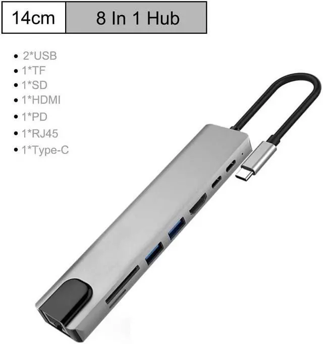 Alt view image 7 of 7 - USB C Hub Multiport Adapter 8 in 1 Type C Docking Station Aluminum with 4K HDMI Output, RJ45,2 USB 3.0 Ports, SD/Micro SD Card Reader PD Charging Port Compatible for MacBook Pro,XPS
