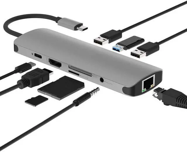 Main image of USB C Hub, USB C Adapter 9 in 1 with USB-C Charging, Port of Mic/Audio,3 USB 3.0 Ports, HDMI, SD, Micro SD Compatible for MacBook Pro, Surface Pro,Notebook PC, USB Flash Drives and More
