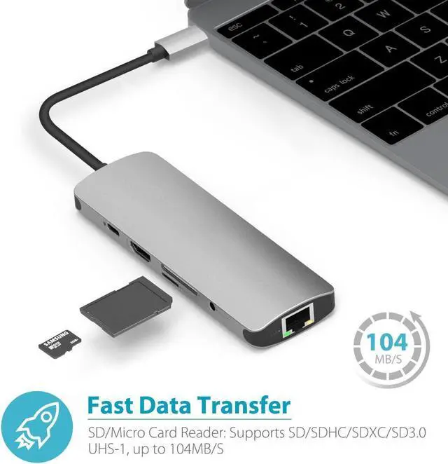 Alt view image 5 of 7 - USB C Hub, USB C Adapter 9 in 1 with USB-C Charging, Port of Mic/Audio,3 USB 3.0 Ports, HDMI, SD, Micro SD Compatible for MacBook Pro, Surface Pro,Notebook PC, USB Flash Drives and More
