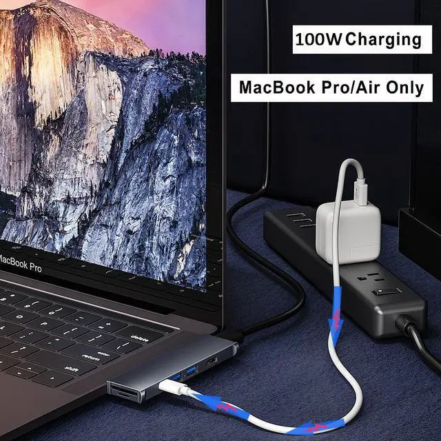 Alt view image 6 of 7 - 7-in-1 Type-c Dock Station Dual Type-c Hub Adapter Dual HDMI 4K@30Hz , SD/TF Card Reader , 100W PD Charging for Air Pro