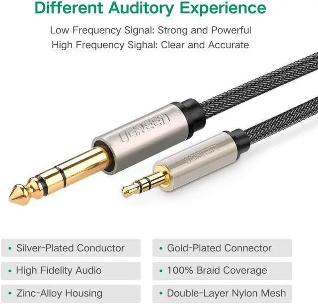 Alt view image 2 of 7 - 3.5mm 1/8" Male to 6.35mm 1/4" Male TRS Stereo Audio Cable with Infection Molding Shell Design for iPod Laptop Home Theater Devices and Amplifiers Black (10ft, 3meters)