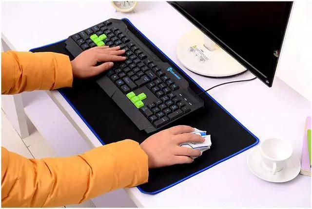 Alt view image 2 of 7 - Gaming Mouse Pad Large Size (600x300x2mm) Extended Mouse Mat Water-Resistant Mouse Pads with Non-Slip Rubber Base for Keyboard and Mouse, Black+Blue Edge