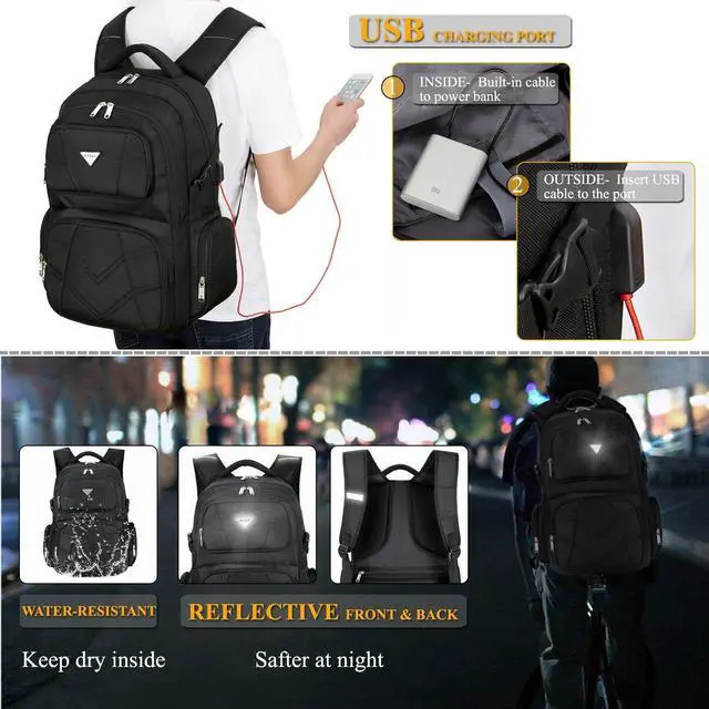 Alt view image 4 of 7 - SOCKO 17.3 Inch Laptop Backpack With USB Charging Port Function/Multi-compartment Travel Rucksack/Water-resistant Knapsack/Protective Day Pack For Men/Women (Black)