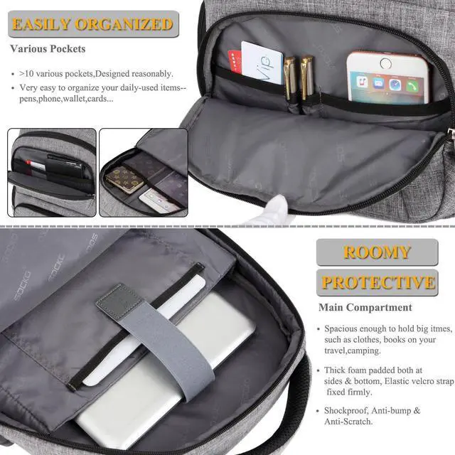 Alt view image 6 of 7 - SOCKO 17.3 Inch Laptop Backpack With USB Charging Port Function/Multi-compartment Travel Rucksack/Water-resistant Knapsack/Protective Day Pack For Men/Women (Black)