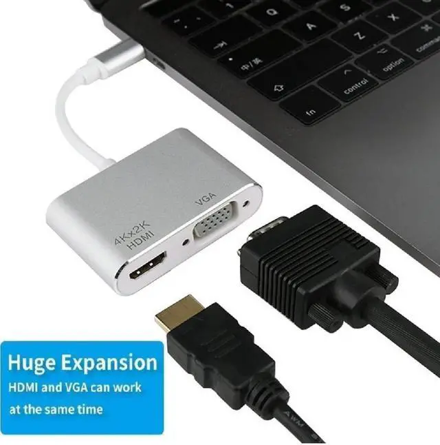 Alt view image 2 of 7 - USB C to 4K HDMI VGA Adapter , 2-in-1 Type C Hub with 4Kx2K HDMI, 1080P VGA Compatible for Nintendo Switch/MacBook Pro/iPad Pro/ Samsung Galaxy/Dell XPS-Silver