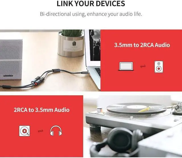 Alt view image 3 of 7 - 3.5 mm to 2RCA Cable, J&D RCA Cable Gold-Plated [Copper Shell] [Heavy Duty] 3.5mm Male to 2 RCA Male Stereo Audio Adapter Cable 20CM