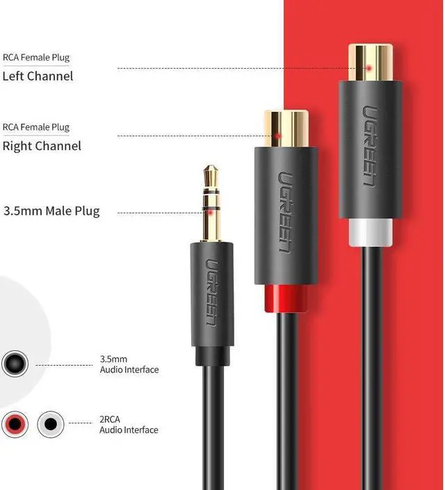 Alt view image 4 of 7 - 3.5 mm to 2RCA Cable, J&D RCA Cable Gold-Plated [Copper Shell] [Heavy Duty] 3.5mm Male to 2 RCA Male Stereo Audio Adapter Cable 20CM