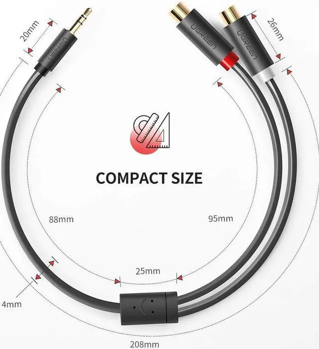 Alt view image 6 of 7 - 3.5 mm to 2RCA Cable, J&D RCA Cable Gold-Plated [Copper Shell] [Heavy Duty] 3.5mm Male to 2 RCA Male Stereo Audio Adapter Cable 20CM