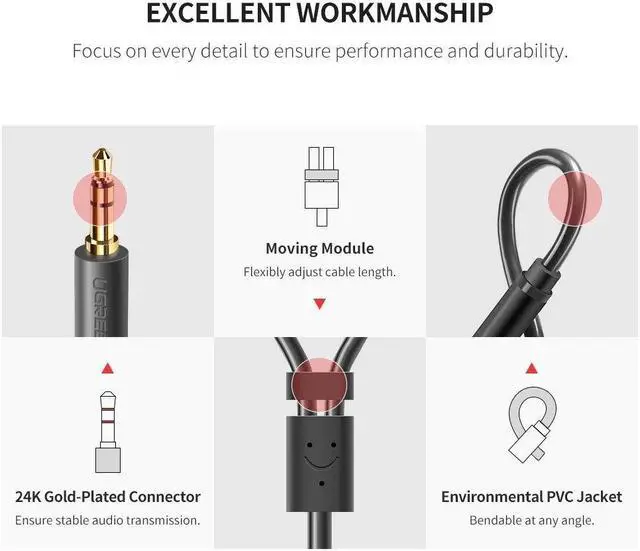 Alt view image 7 of 7 - 3.5 mm to 2RCA Cable, J&D RCA Cable Gold-Plated [Copper Shell] [Heavy Duty] 3.5mm Male to 2 RCA Male Stereo Audio Adapter Cable 20CM