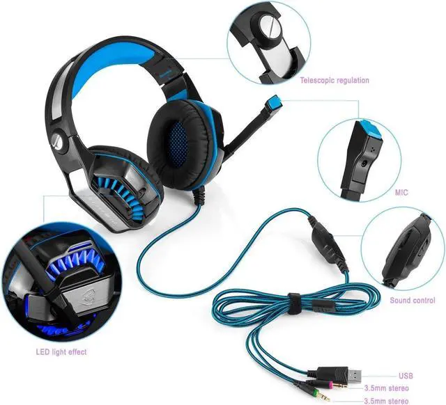 Alt view image 2 of 7 - Beexcellent GM-2 Gaming Headset with Mic - Sound Clarity, Noise Reduction Headphones with LED Lights | Soft & Comfy Ear-Pads | Y Splitter for PlayStation 4, Xbox One, PC, Laptops, Smartphones, Blue