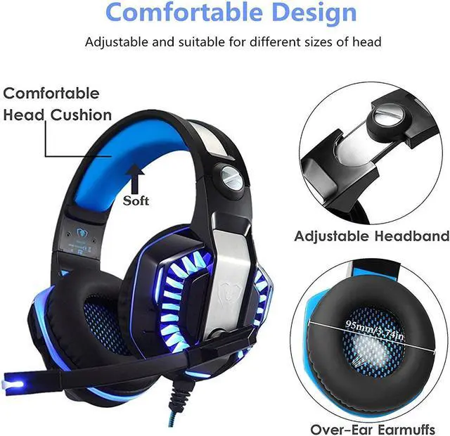 Alt view image 3 of 7 - Beexcellent GM-2 Gaming Headset with Mic - Sound Clarity, Noise Reduction Headphones with LED Lights | Soft & Comfy Ear-Pads | Y Splitter for PlayStation 4, Xbox One, PC, Laptops, Smartphones, Blue