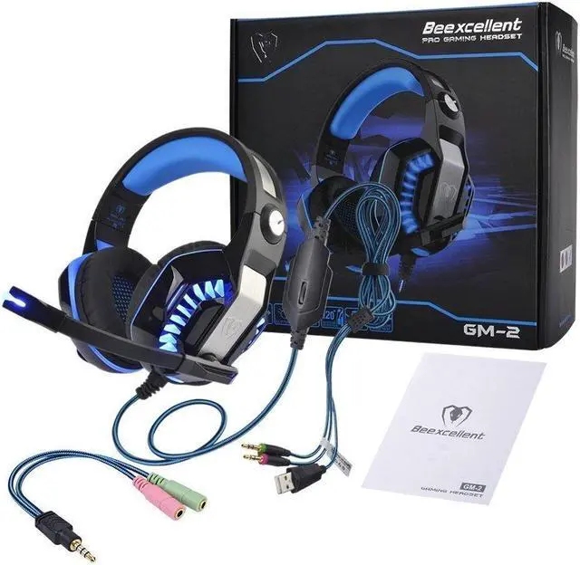 Alt view image 6 of 7 - Beexcellent GM-2 Gaming Headset with Mic - Sound Clarity, Noise Reduction Headphones with LED Lights | Soft & Comfy Ear-Pads | Y Splitter for PlayStation 4, Xbox One, PC, Laptops, Smartphones, Blue