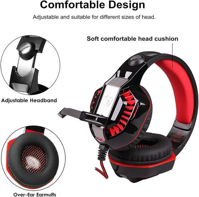 Alt view image 4 of 7 - Beexcellent GM-2 Gaming Headset with Mic - Sound Clarity, Noise Reduction Headphones with LED Lights | Soft & Comfy Ear-Pads | Y Splitter for PlayStation 4, Xbox One, PC, Laptops, Smartphones, Red