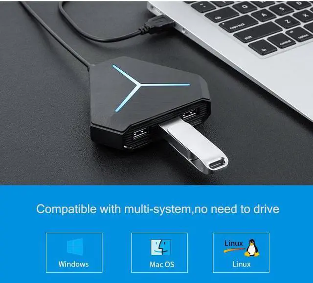 Alt view image 3 of 7 - 6USB Hub, 6USB3.0 Data Hub Portable Super Speed Compatible for MacBook Air, Mac Mini, iMac Pro, Microsoft Surface, Ultrabooks with 3 FT Extension Cable USB Hub (Black)