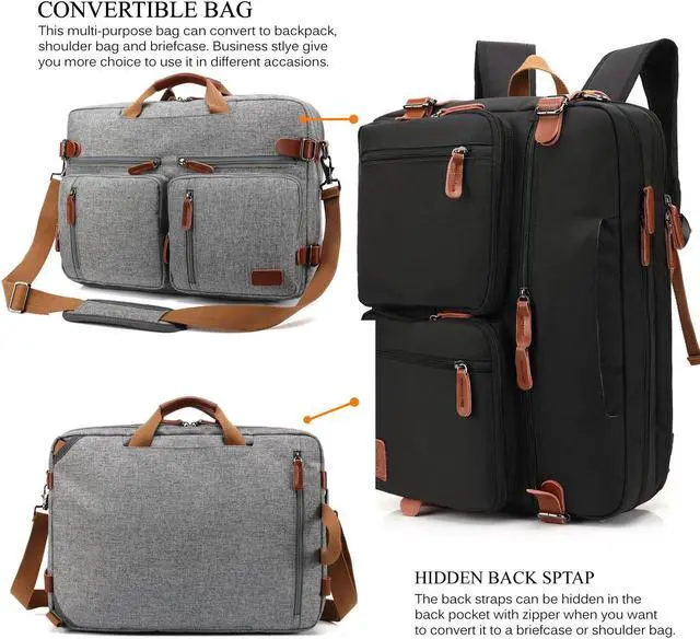 Alt view image 2 of 7 - Large Messenger Bag 17.3 inch Nylon Laptop Backpack School College Convertible Backpack Multifunction Business Briefcase Shoulder Bag Leisure Handbag Travel Rucksack (17.3 inch, Gray)