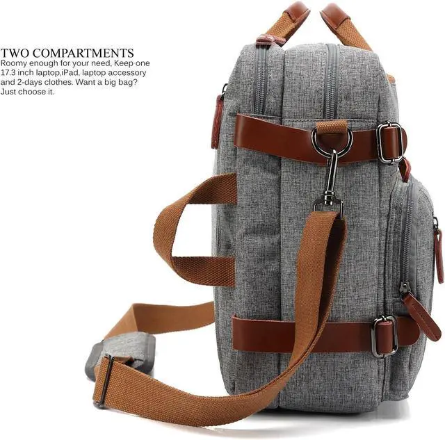Alt view image 3 of 7 - Large Messenger Bag 17.3 inch Nylon Laptop Backpack School College Convertible Backpack Multifunction Business Briefcase Shoulder Bag Leisure Handbag Travel Rucksack (17.3 inch, Gray)